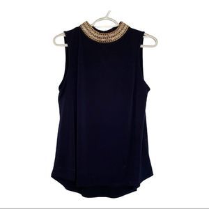 Moa Moa navy sleeveless top chain neckline M EUC